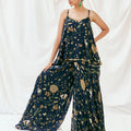 Navy Blue Printed Embroidered Peplum Sharara Set image 0