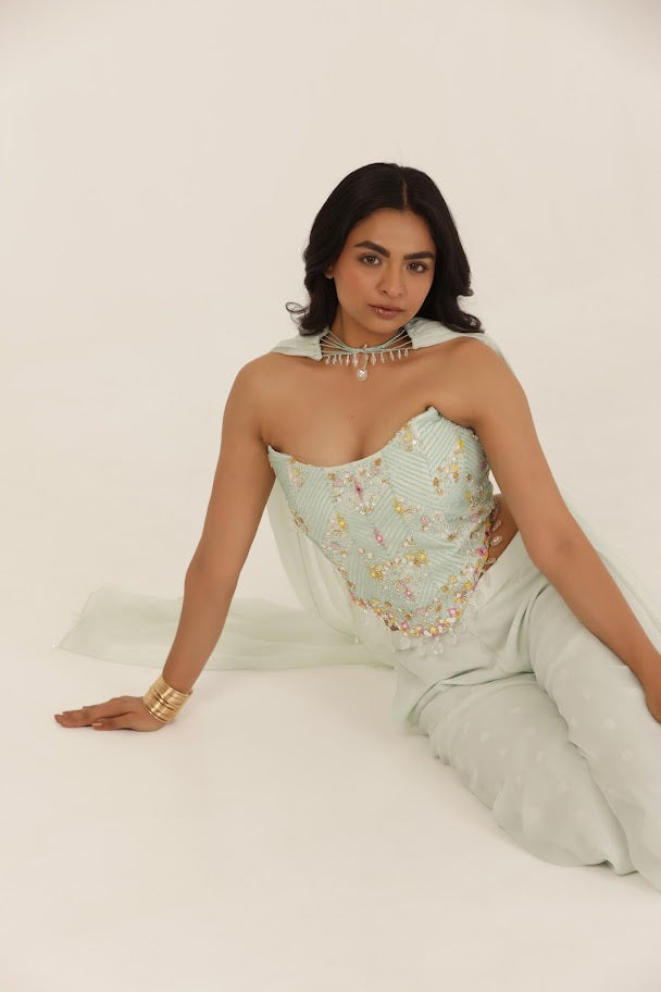 Mint Green Bandhani Bello Bottom Set image 3