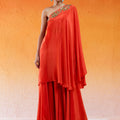 Scarlet Red One Shoulder Embroidered Dress with Flared Palazzos image 0