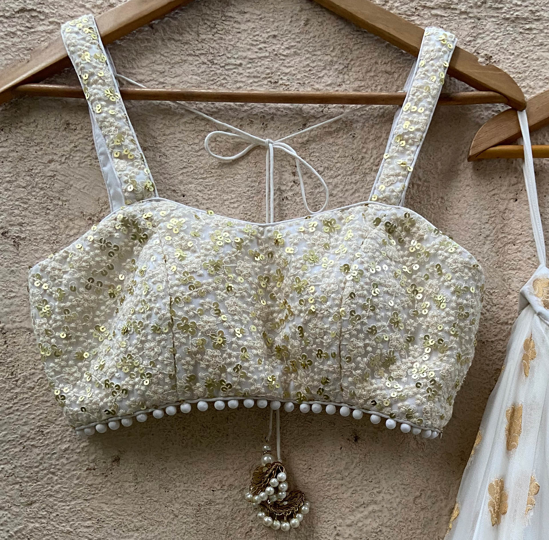 Ivory Gold Ruffle Lehenga Set image 1