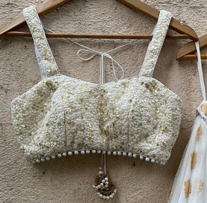 Ivory Gold Ruffle Lehenga Set image 1