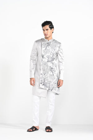 Barely Grey Satin Achkan Set - Custom image