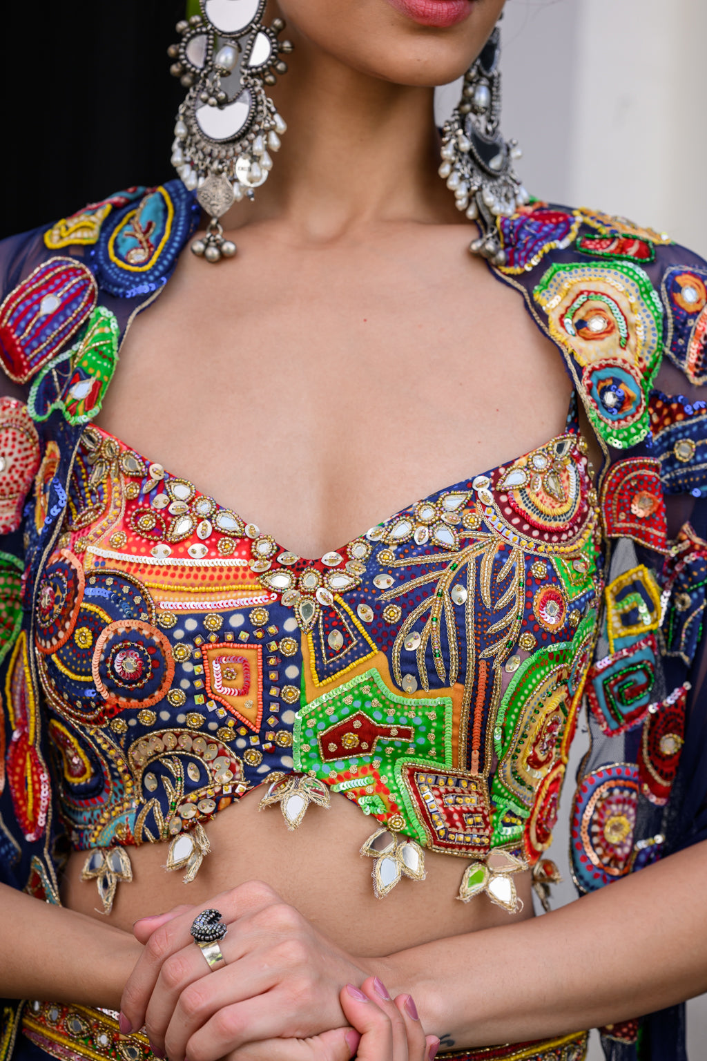 Iris Highlighted Bralette Paidawn Dhoti Skirt Set And Highlighted Applique Cape image 4