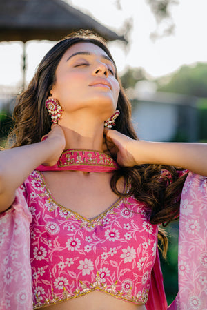 Mauve Printed &amp; Embroidered Lehenga Set image 6