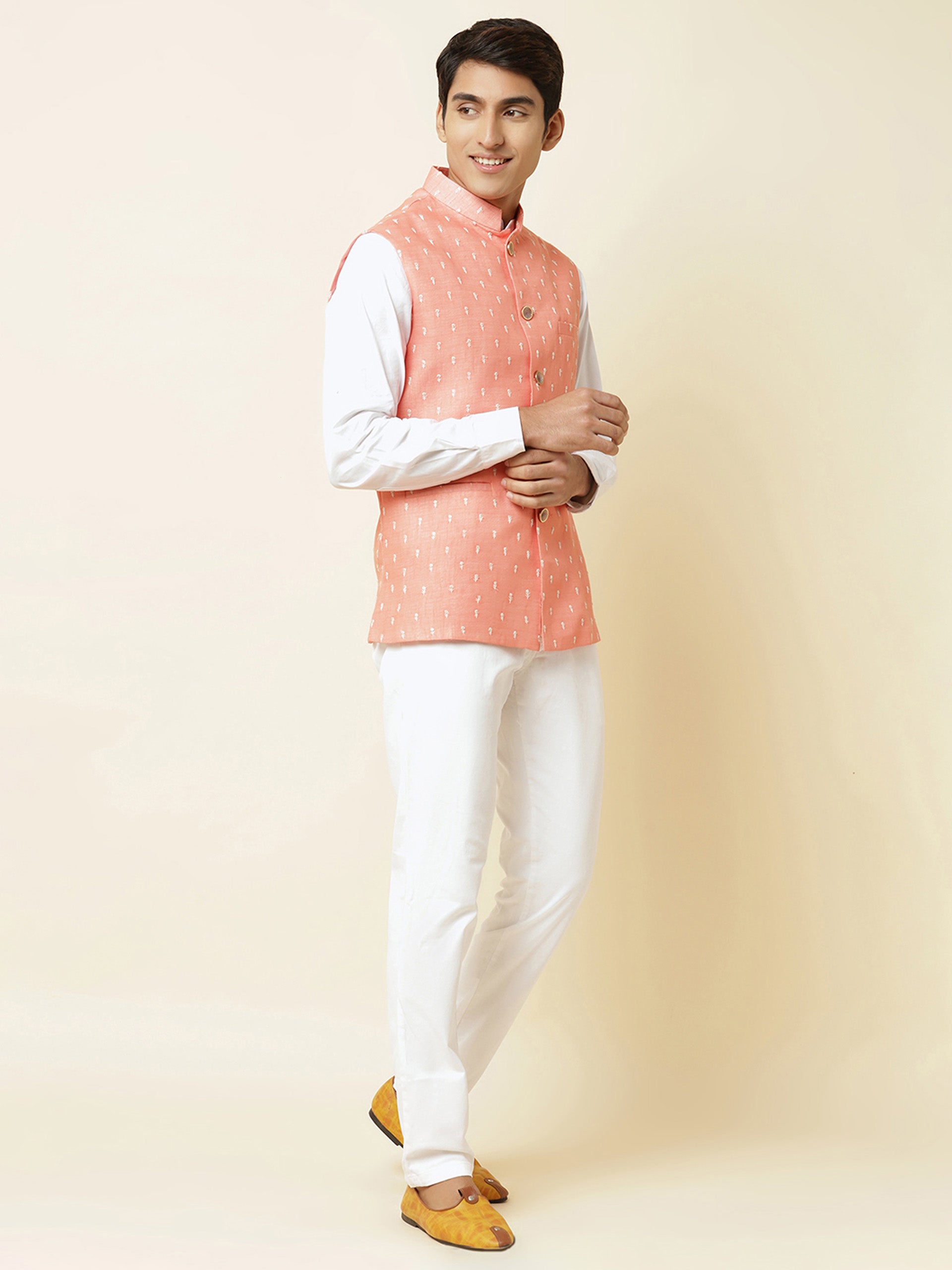 Blush Pink Embroidered Bundi Jacket image 0