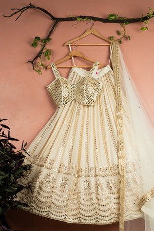 Ivory Sequin Starlight Lehenga with Ivory Mirror Blouse and Dupatta - S image