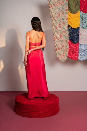 Hot Pink Printed And Embroidered Cape & Skirt Set image 7