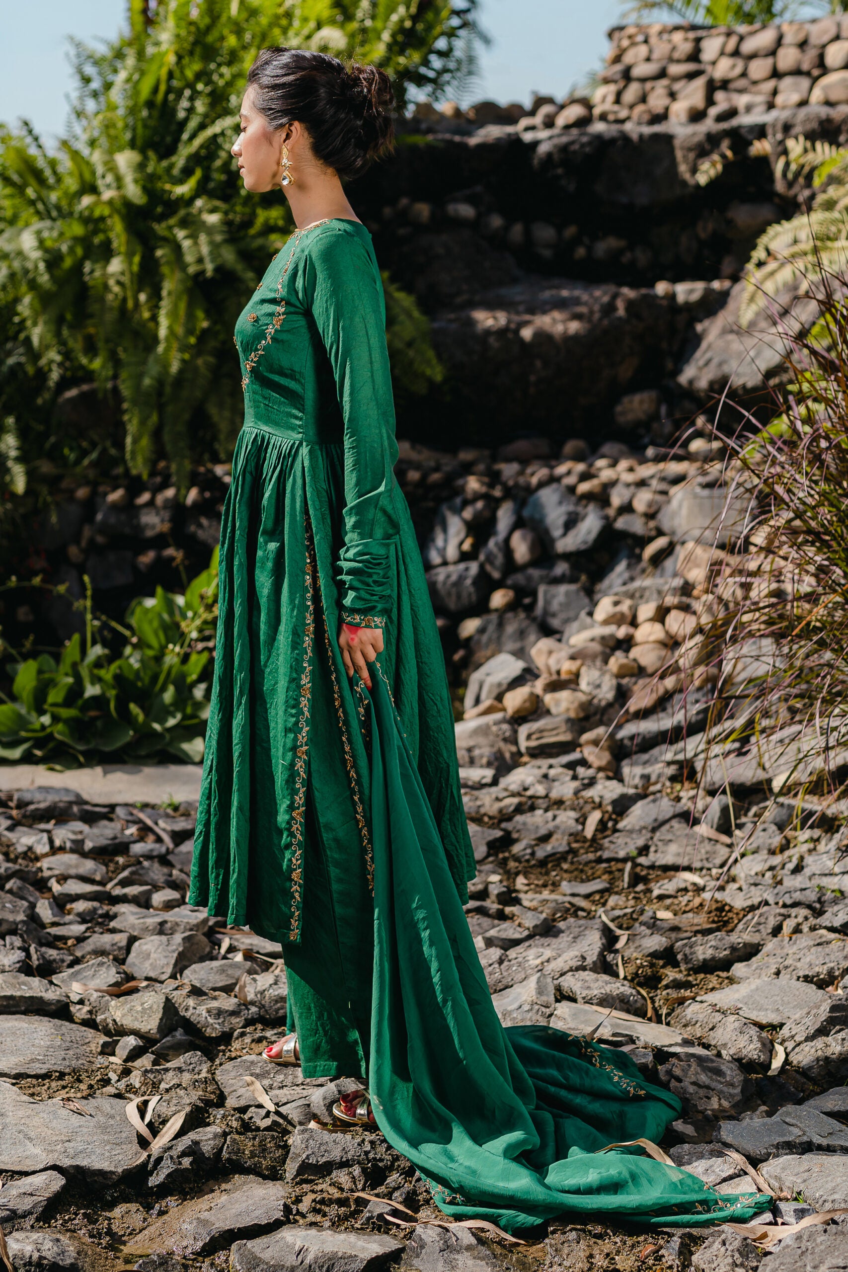 Emerald Green Embroidered Anarkali Suit Set image 7