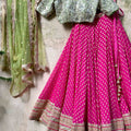 Fuchsia and Olive Green Zari Lehenga Set image 0