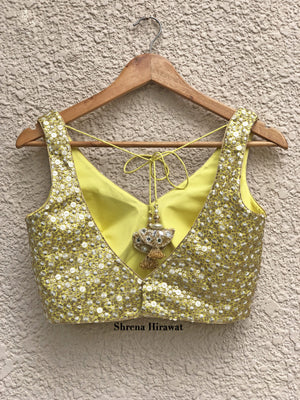 Lemon Yellow Blouse with Lime Green Lehenga image 4