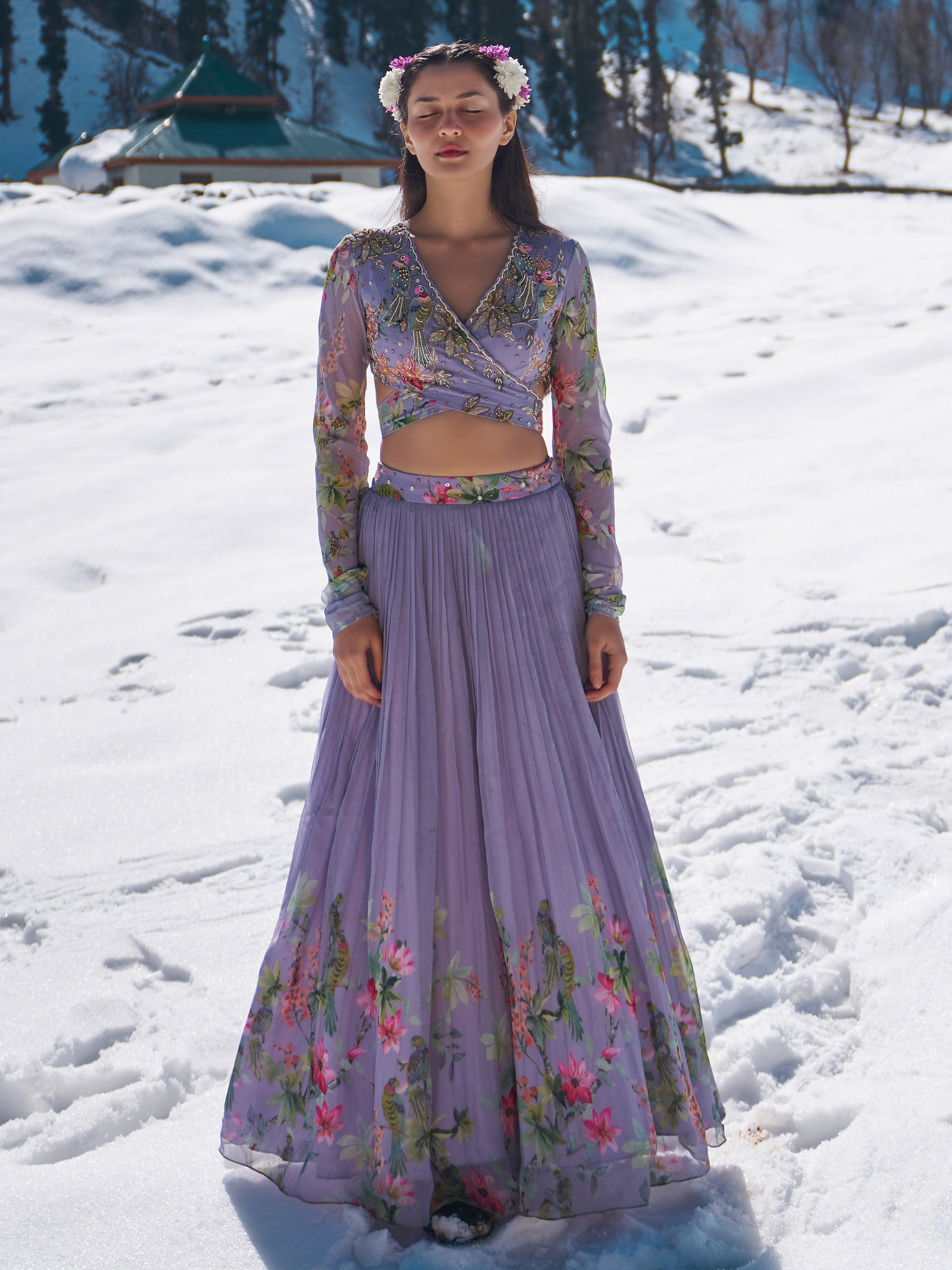 Lilac Floral Embroidery Lehenga Set image 5
