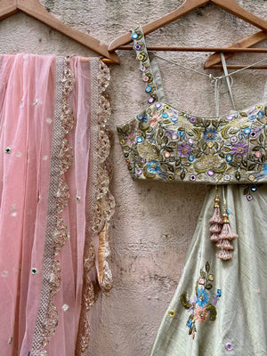 Tea Green Mirror Lehenga Set image 4