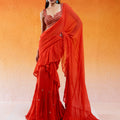 Scarlet Red Embroidered Saree Set image 0