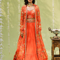 Rust Orange Garden Lehenga Set with Cape image 0