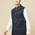 Navy Blue Printed Bundi Jacket image 0