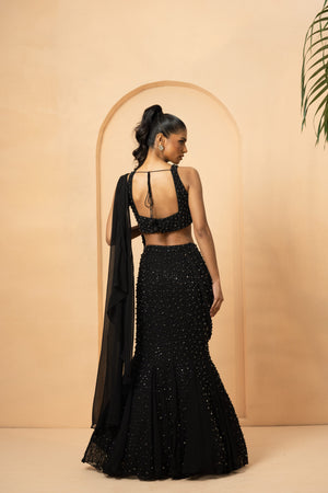 Black Crystal Embellished Fishtail Lehenga image 1