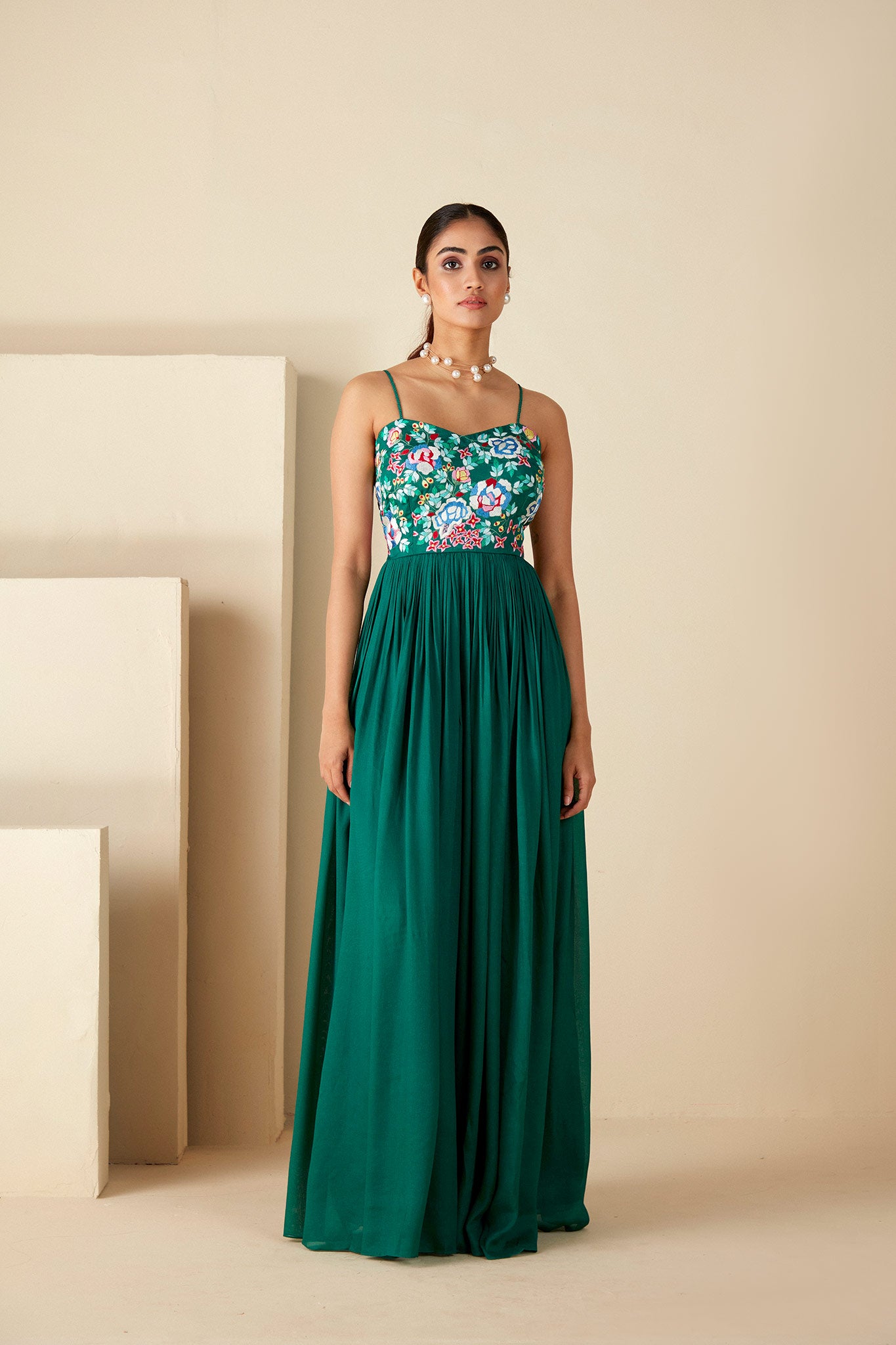 Emerald Elegance Pleated Dress - S image