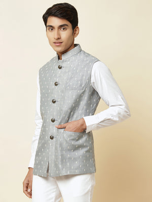 Grey Embroidered Bundi Jacket image 3
