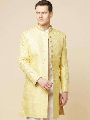 Lime Yellow Embroidered Sherwani Set image 7