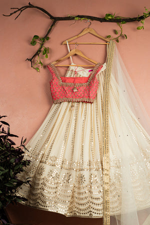 Ivory Sequin Starlight Lehenga with Pink Zardosi Blouse Set image 3