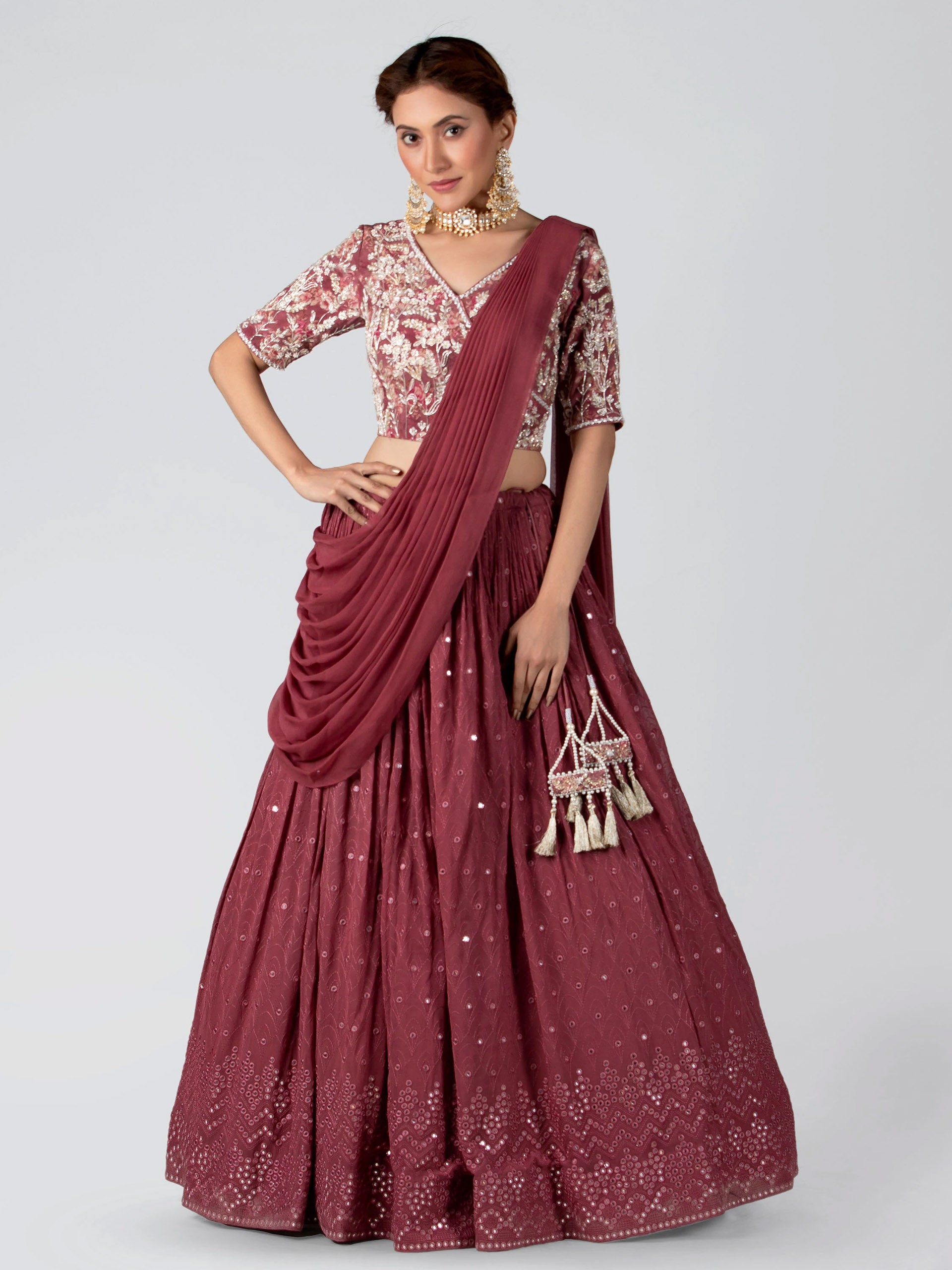 Pre Drape Mauve Lehenga Set - S image