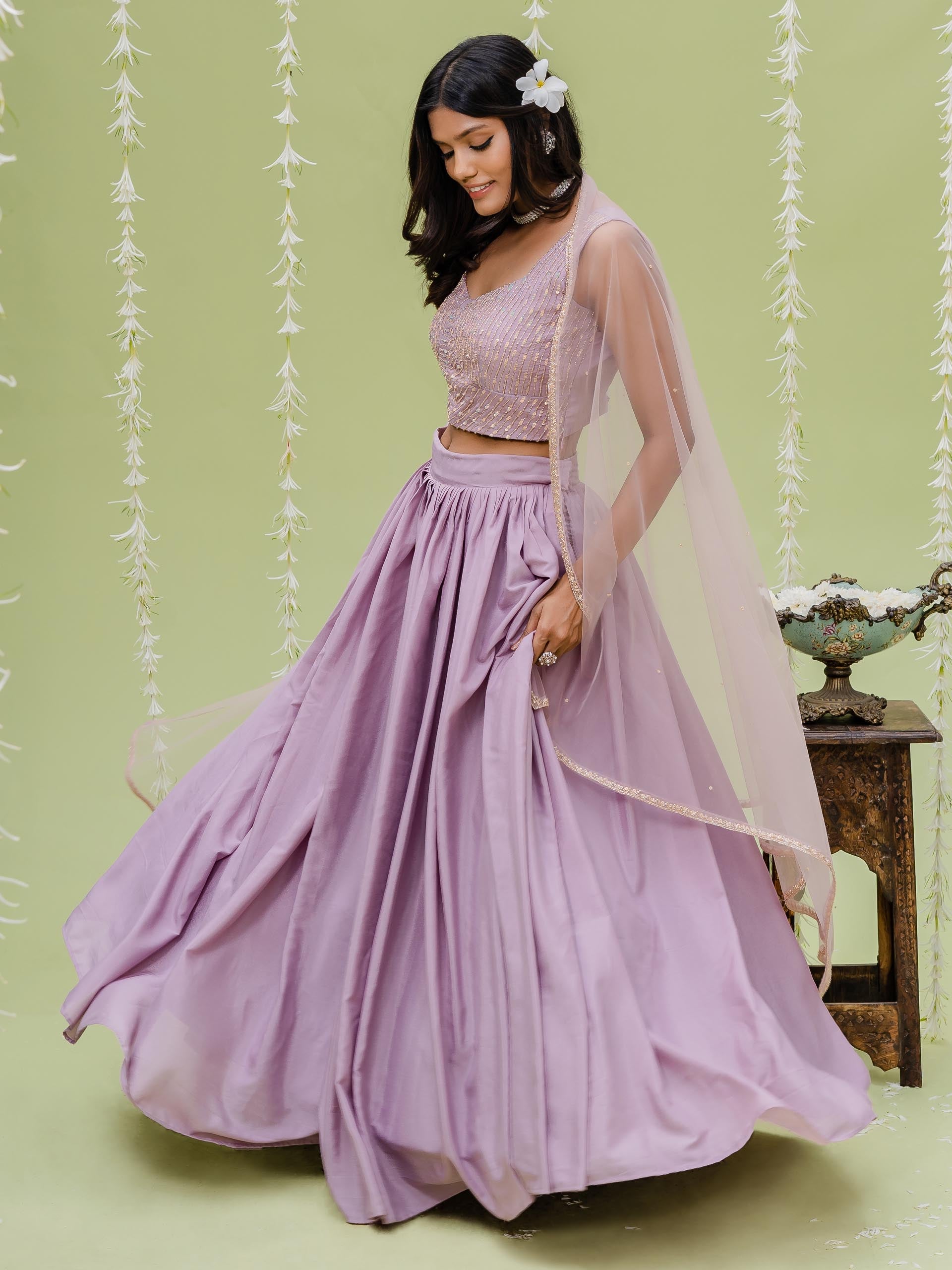 Lilac Sequin Embroidered Lehenga Set image 2