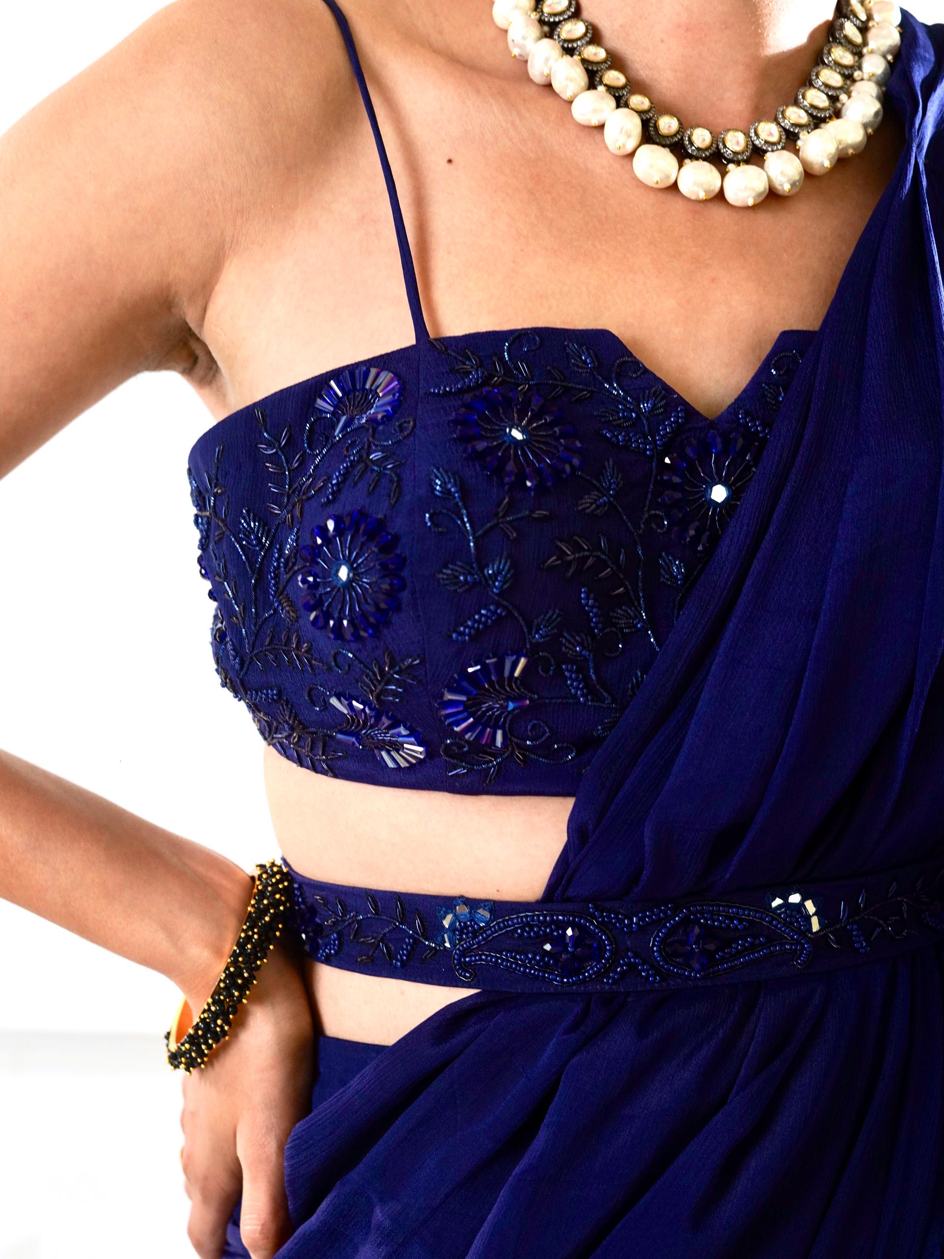 Nikasha Blue Ruffle Saree Set image 8