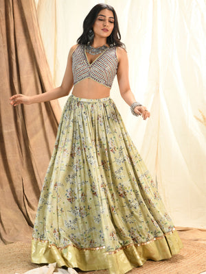 Sage Green Foil Print Lehenga Set image 3