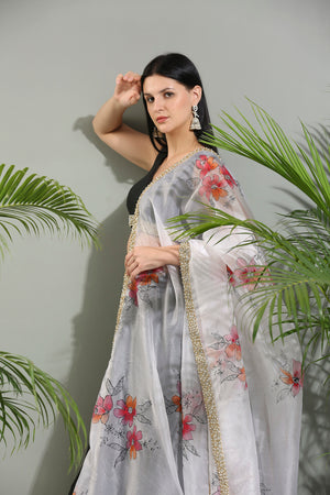 Black Raw Silk Lehenga Set With Hand Painted Dupatta image 6