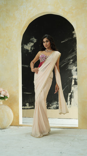 Powder Pink saree and Corset blouse set (Copy) - Custom image