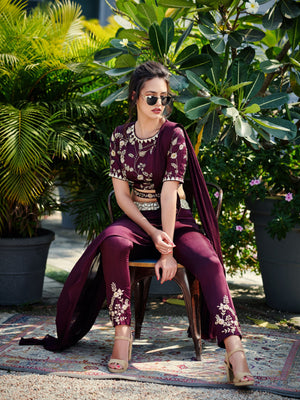Maroon Pant Saree image 2