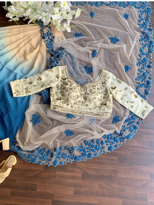 Off White And Blue Ombre Saree image 1