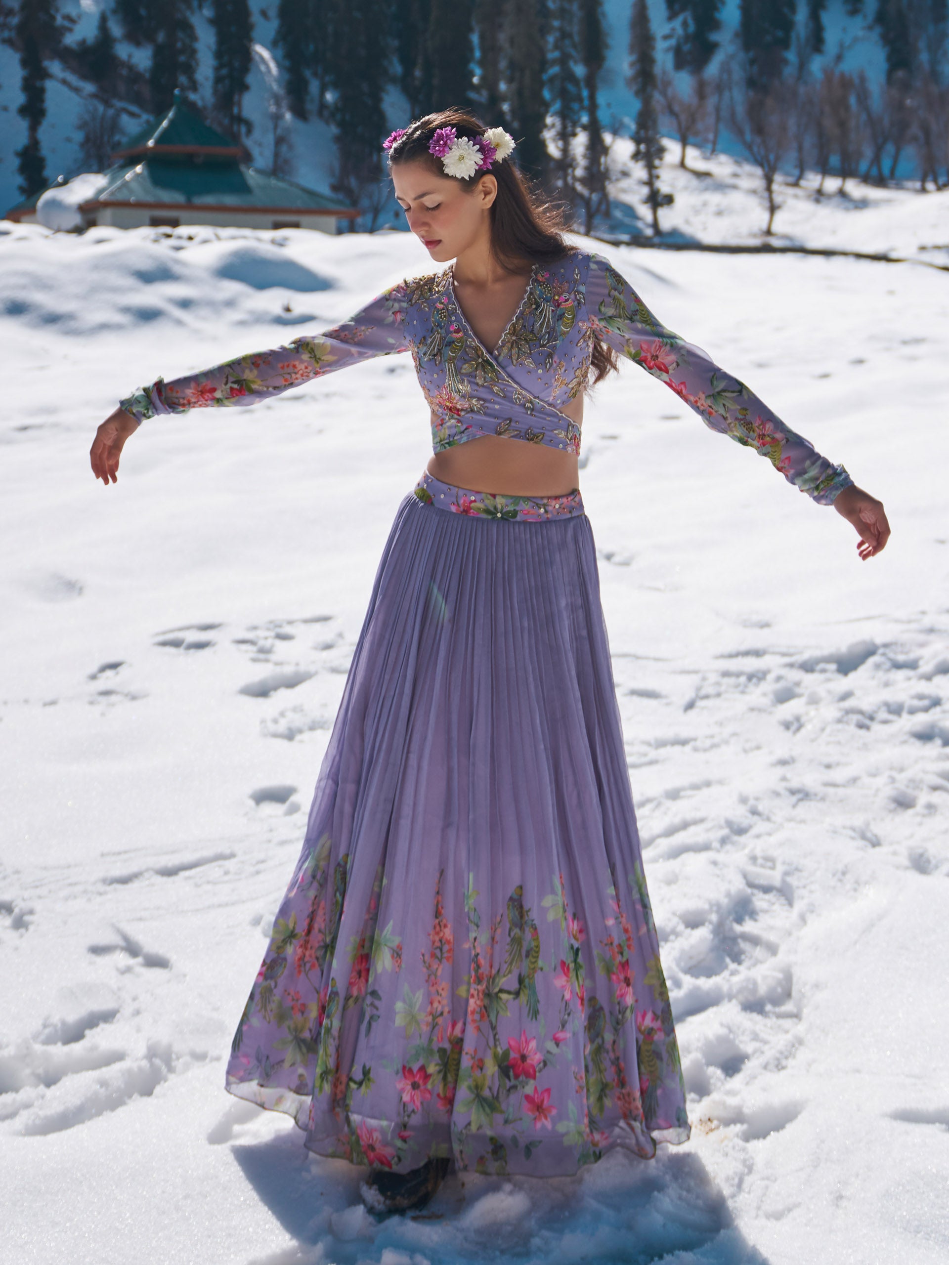 Lilac Floral Embroidery Lehenga Set image 4