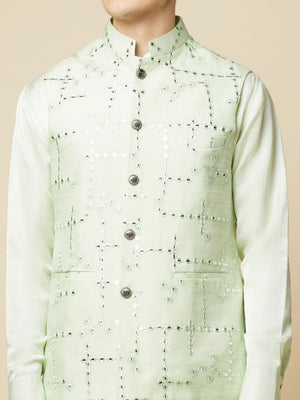 Mint Green Kurta Bundi Jacket Set image 6