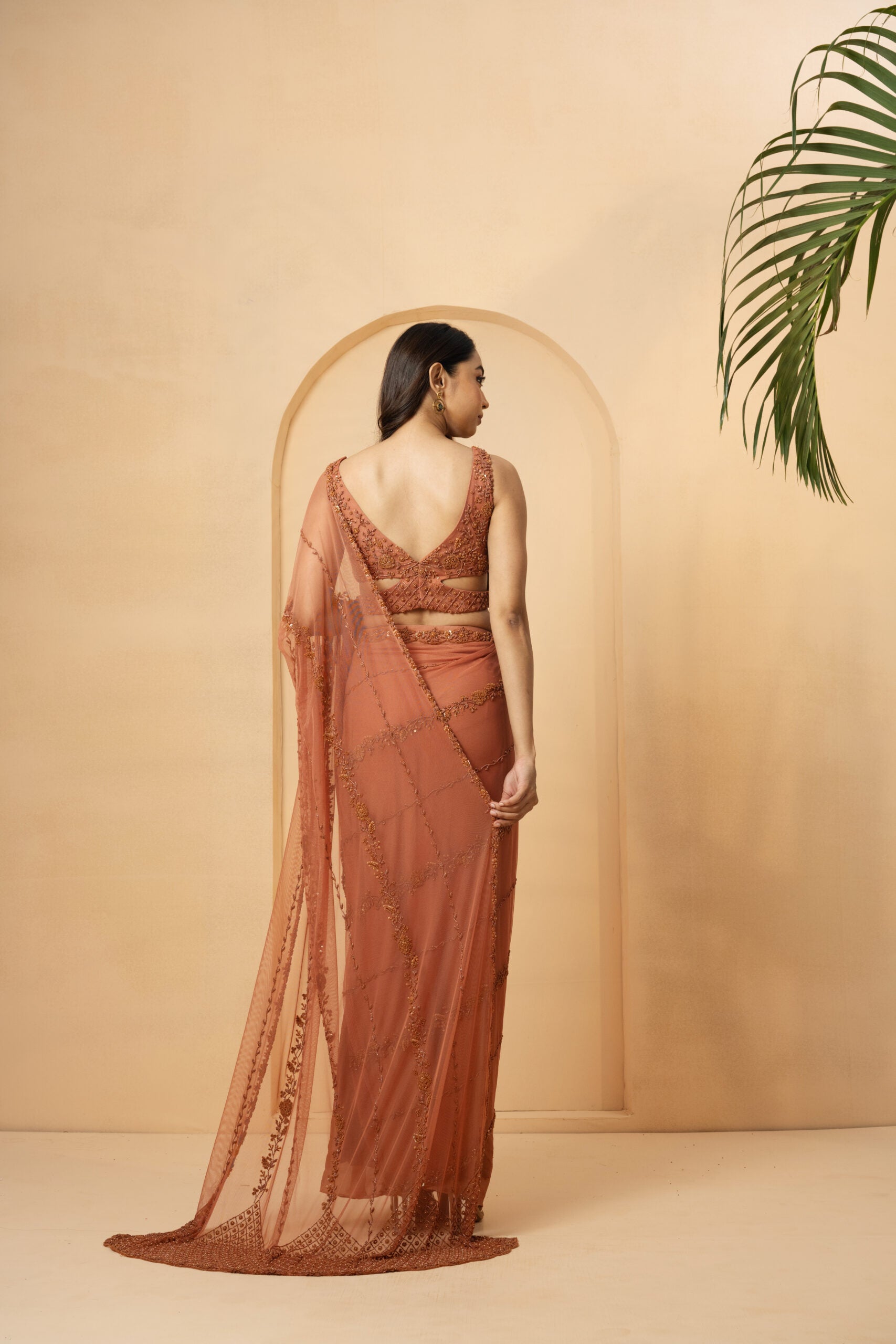Dust Pink Embellished Drape Saree image 2