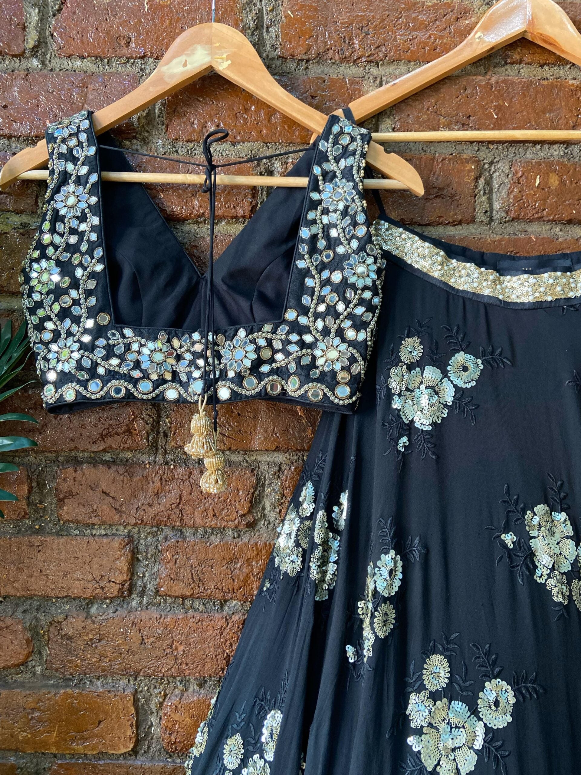 Black Lehenga Set with Mirror Work Blouse image 1