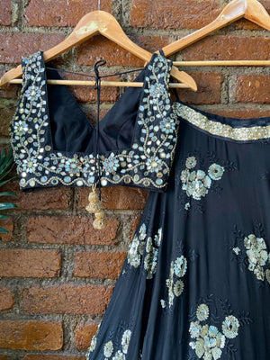 Black Lehenga Set with Mirror Work Blouse image 1