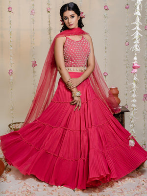 Fuchsia Pink Mirror Lehenga Set - Custom image