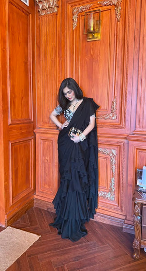 Lasha Ruffle Saree Set - Custom image