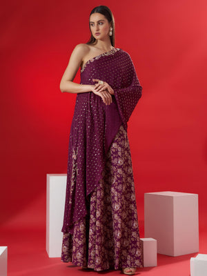 Wine Floral Print Kaftan Set image 0