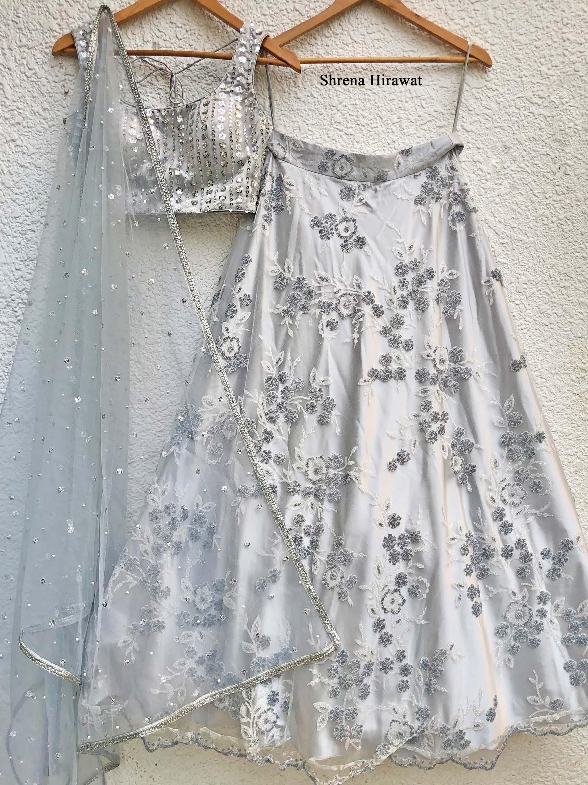 Grey Floral Bead Sequins Lehenga Set image 1