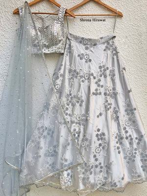 Grey Floral Bead Sequins Lehenga Set image 1