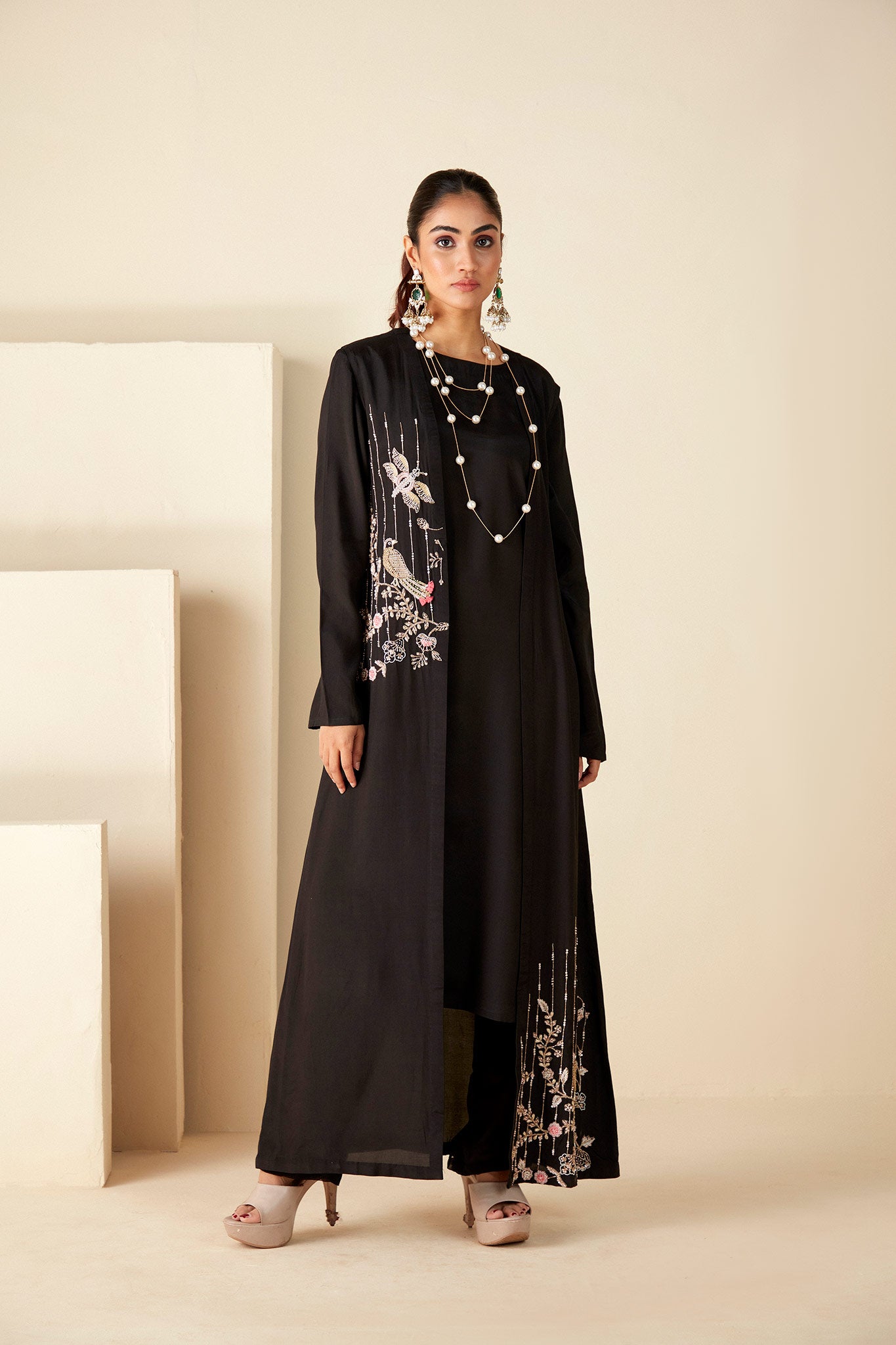 Aviary Elegance Kurta and Jacket Set - Custom image