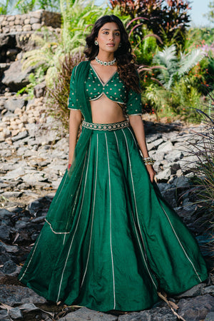 Emerald Green Embroidered Lehenga Set image 1