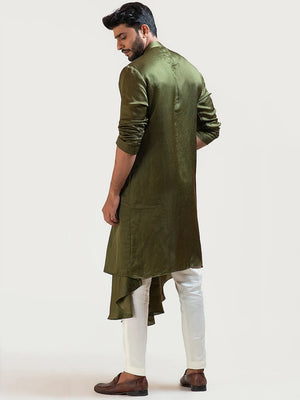 Mehendi Green Palki Nehru Kurta Set image 4