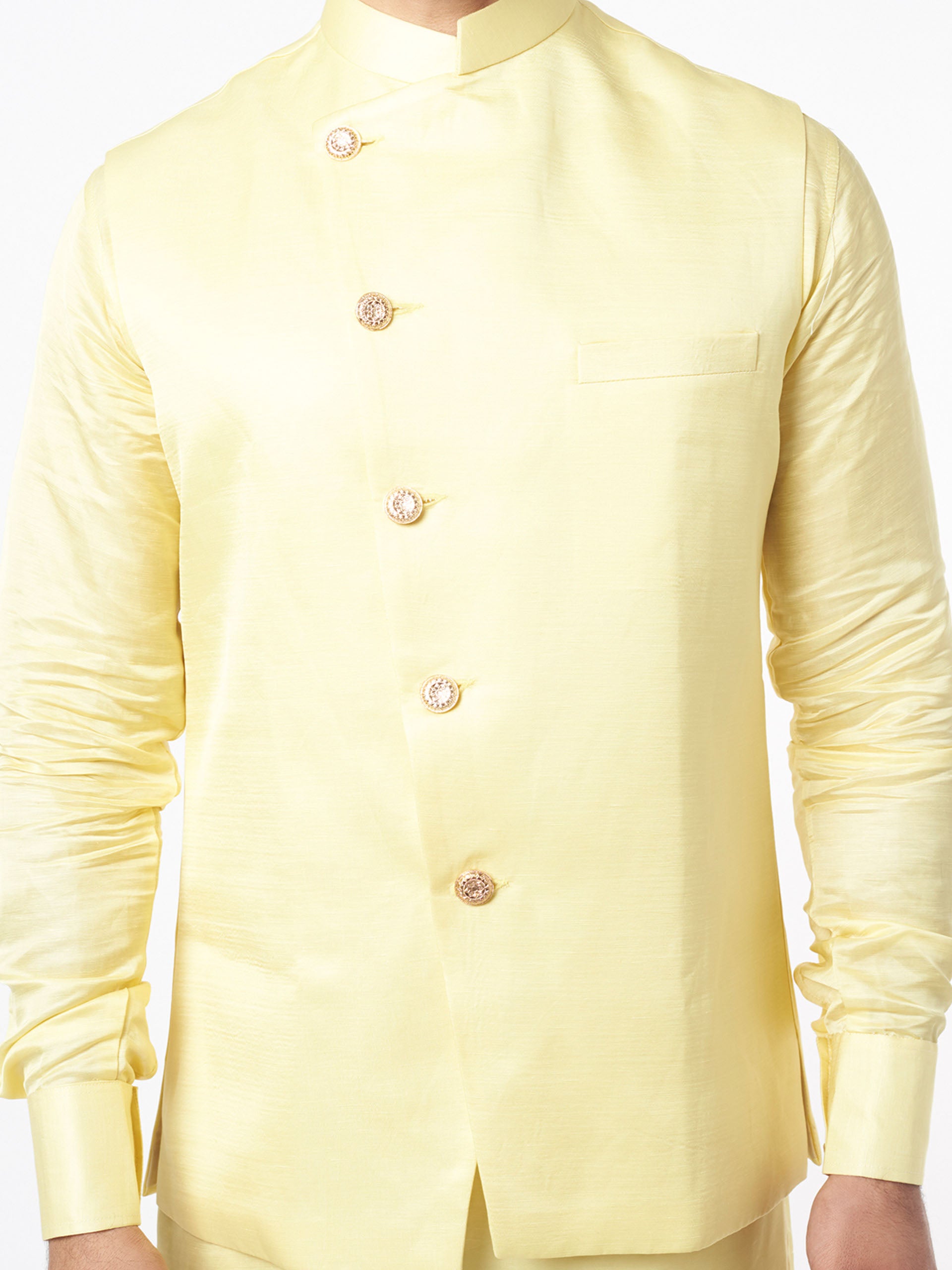 Yellow Cotton Silk Bundi Jacket Set image 1
