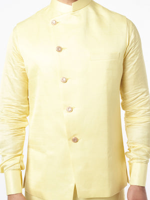 Yellow Cotton Silk Bundi Jacket Set image 1
