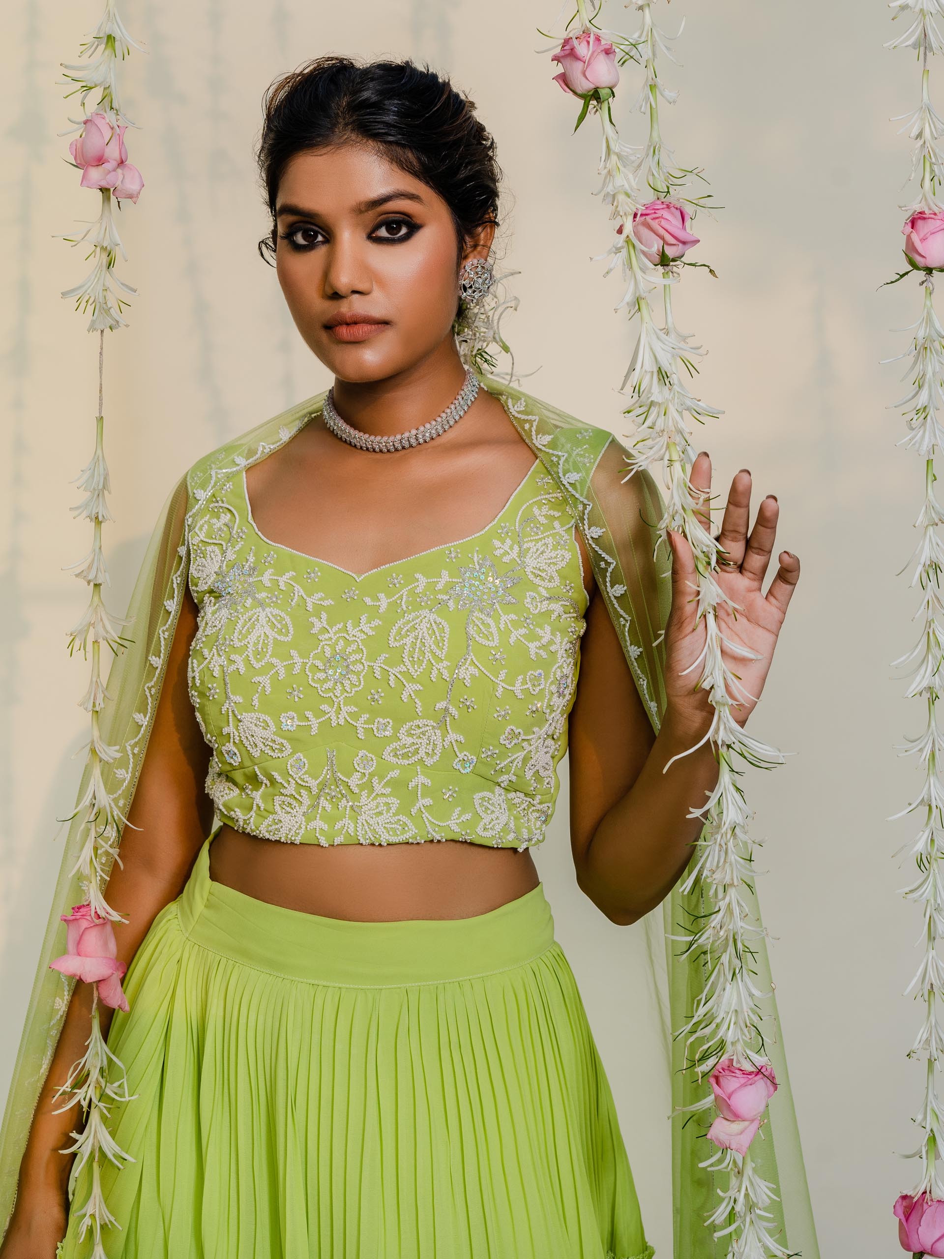 Lime Green Pearl Embroidered Lehenga Se image 3