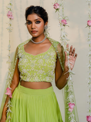 Lime Green Pearl Embroidered Lehenga Se image 3