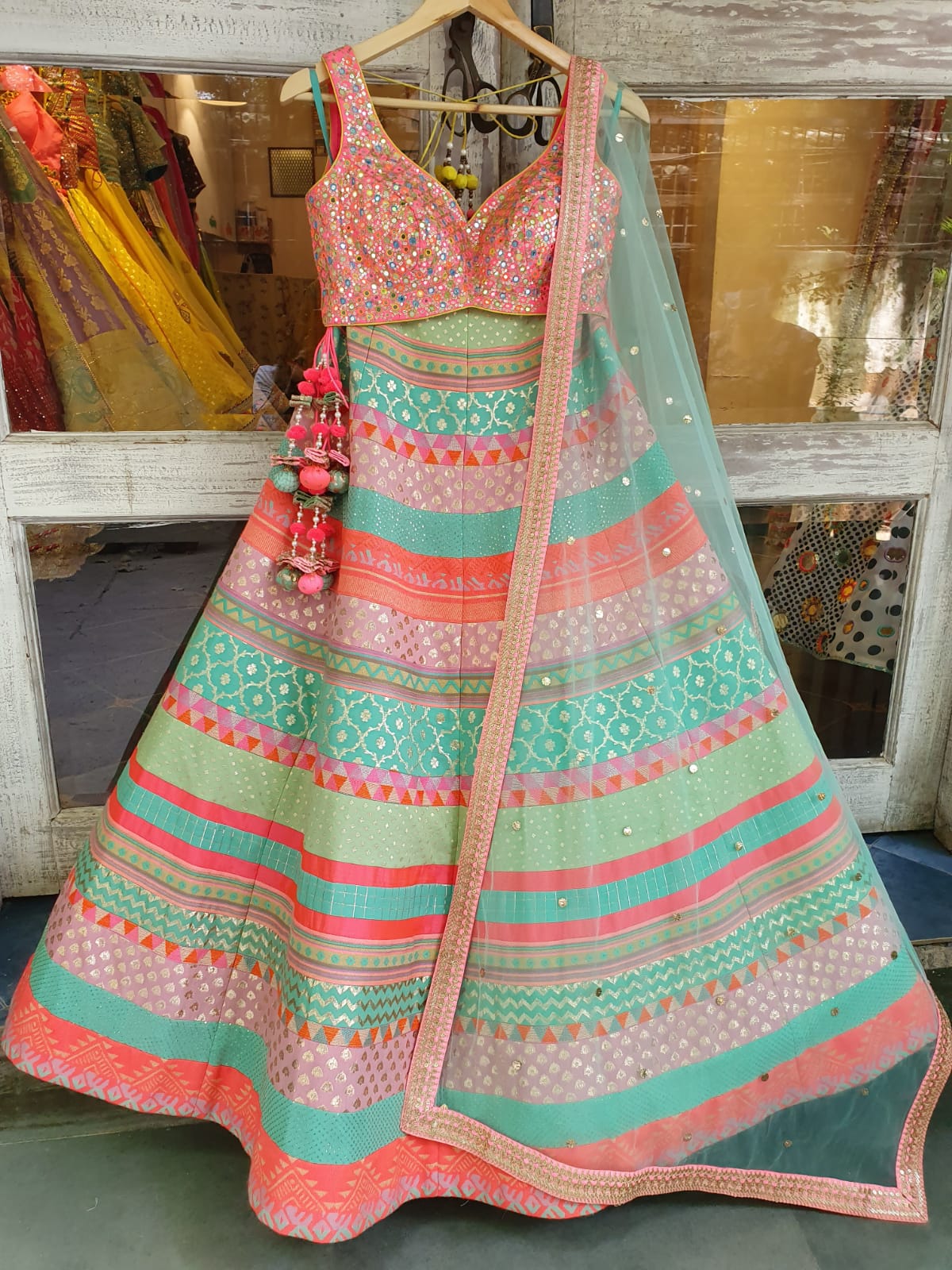 Multicolor Lehenga with Rainbow Mirror Work Choli image 1